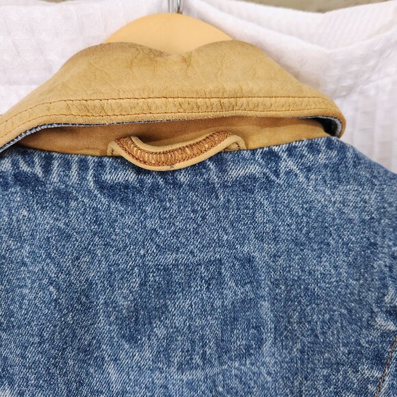 Vintage Timberland Weathergear Denim Jean Jacket Men’s Large Trucker Biker - Picture 9 of 10